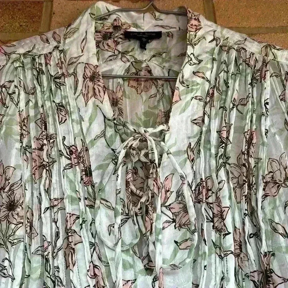 rag & bone Sachi floral print lace up sheer long sleeve blouse - Picture 3 of 10